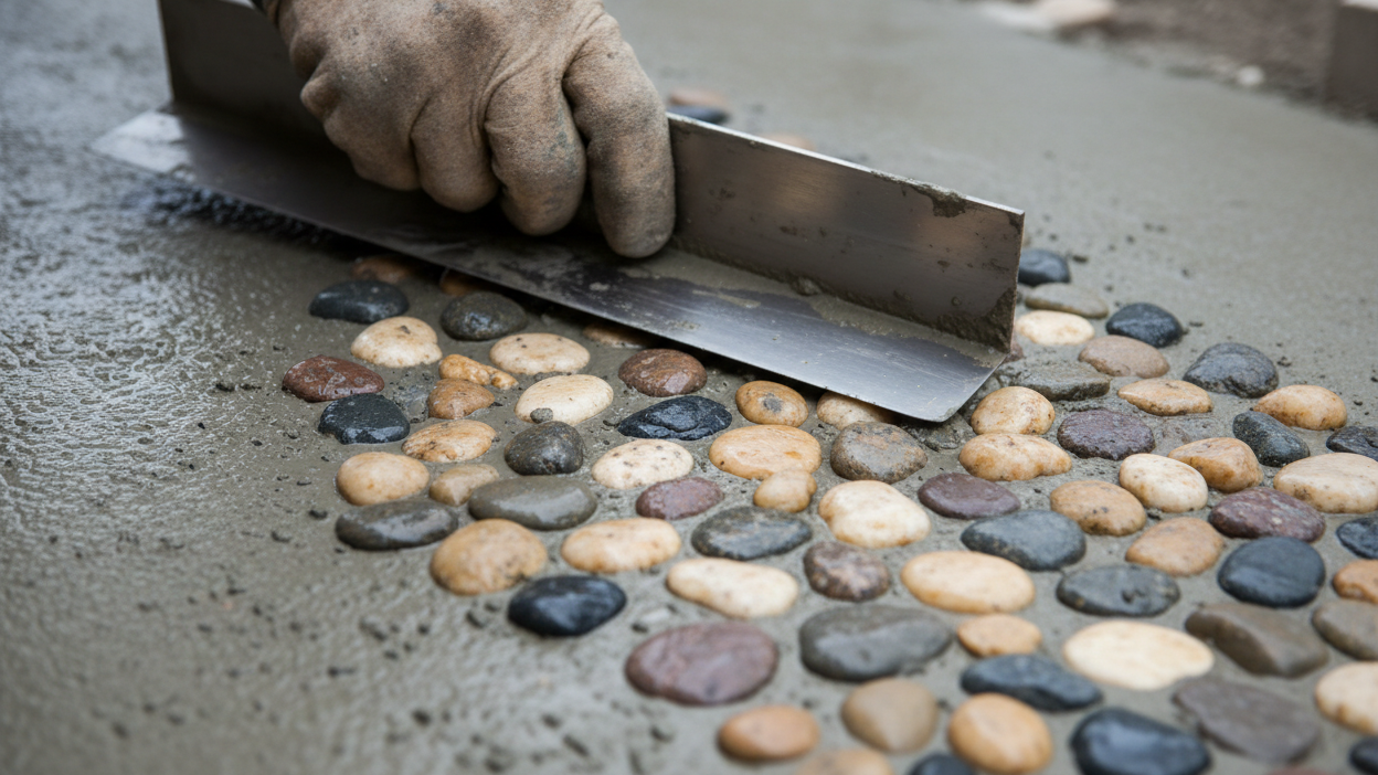 troweled in rocks in concrete
